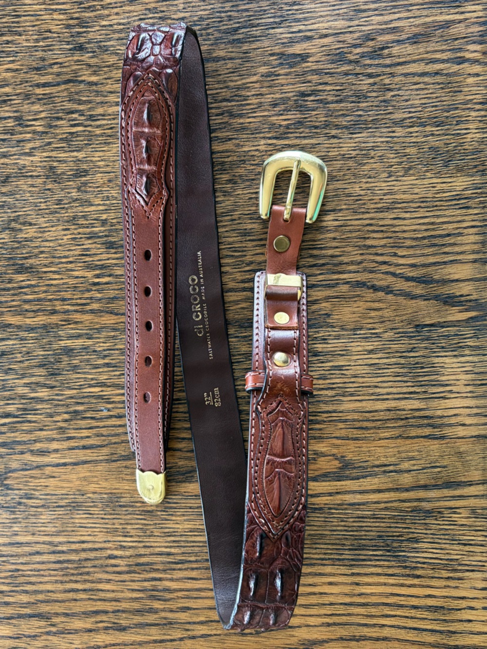 Di Croco Saltwater Crocodile Skin & Solid Brass Belt